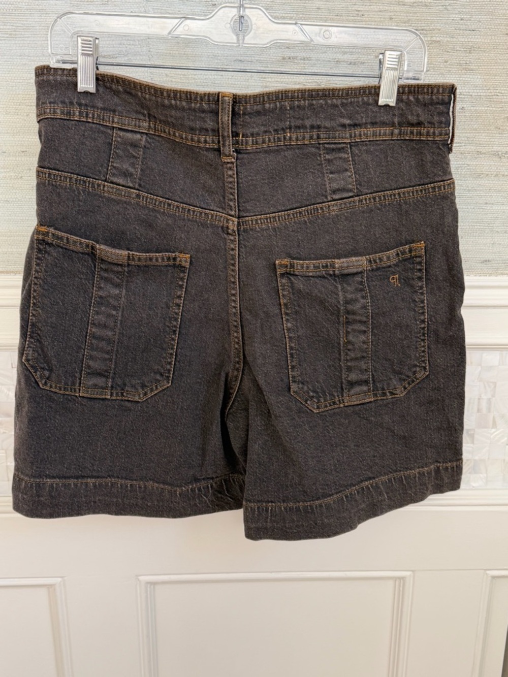 NWT new 28 Anthropologie pilcro seamed long denim jean shorts black gray gold - Picture 8 of 17